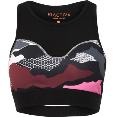 RI Active pink colour block sports bra top